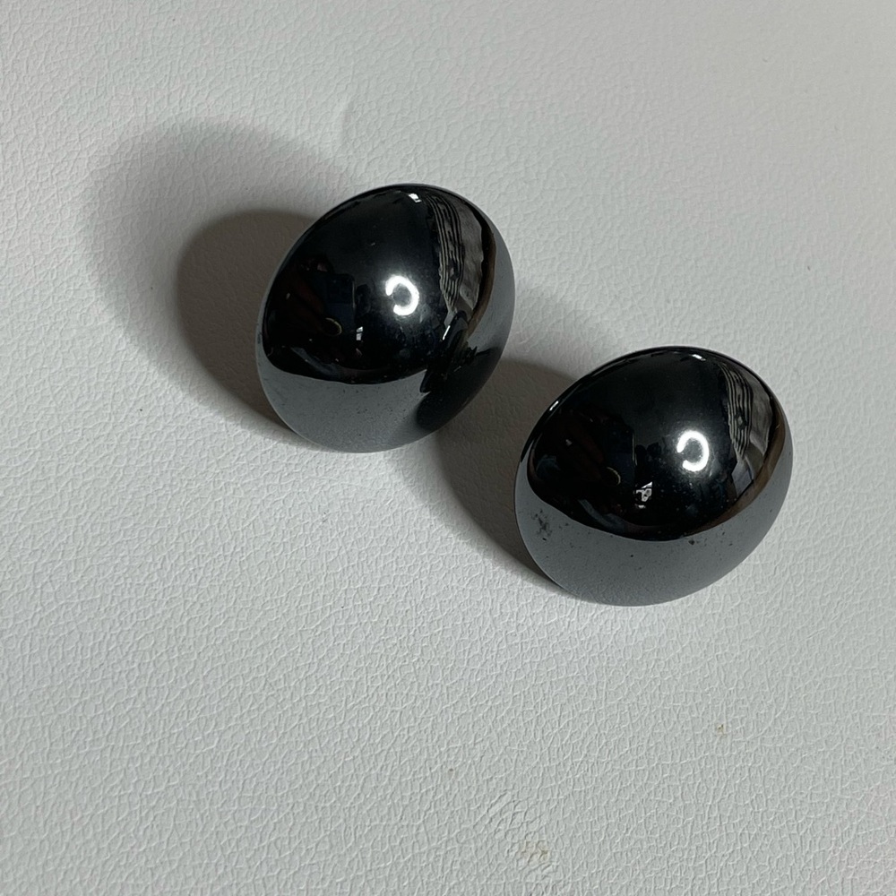 Hematite Round Button Earrings